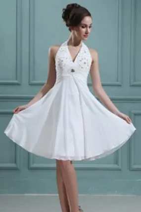 Robe cérémonie blanche halter orné de strass dos nu