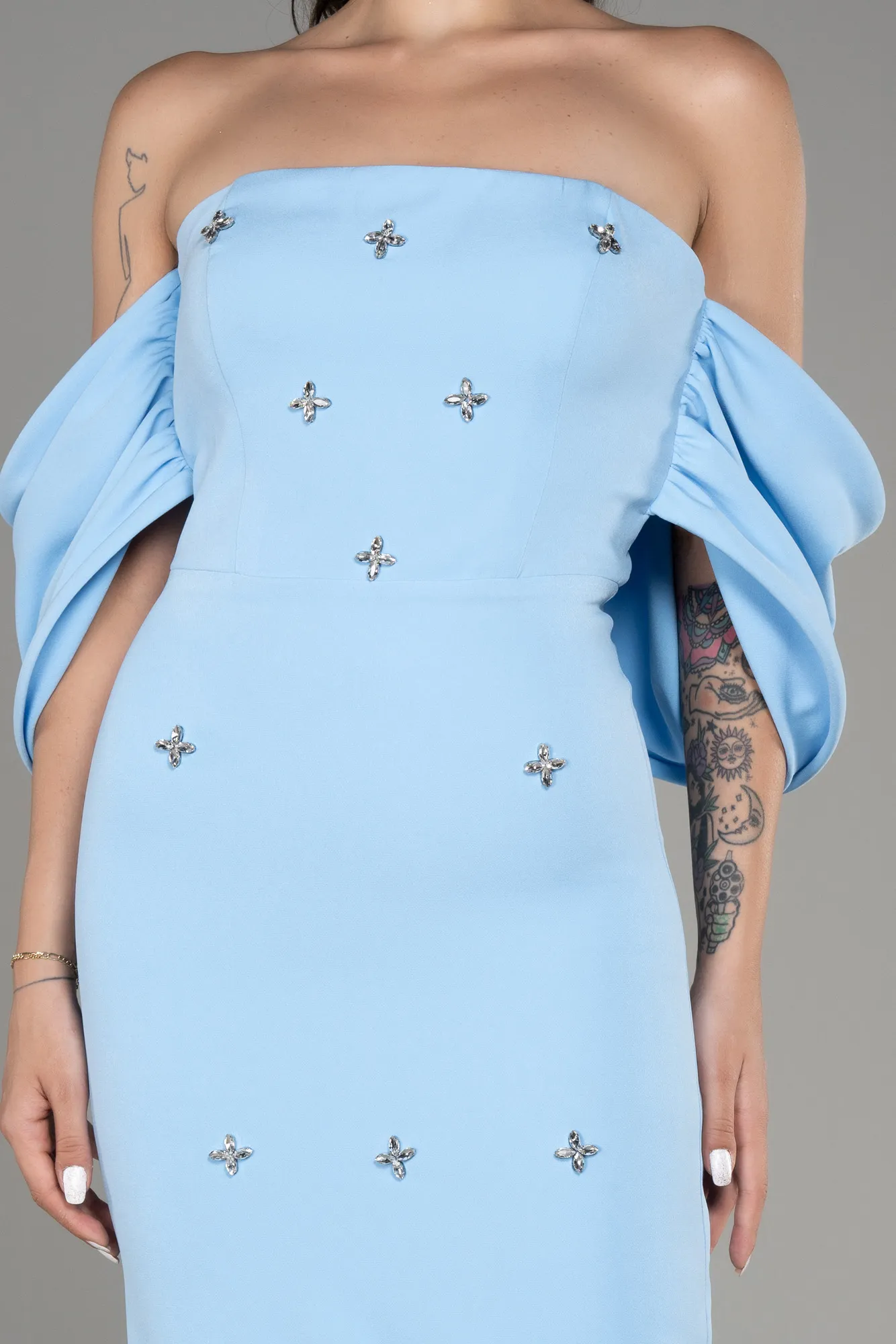 Robe de Cérémonie Midi Bleu Saxe ABK2074