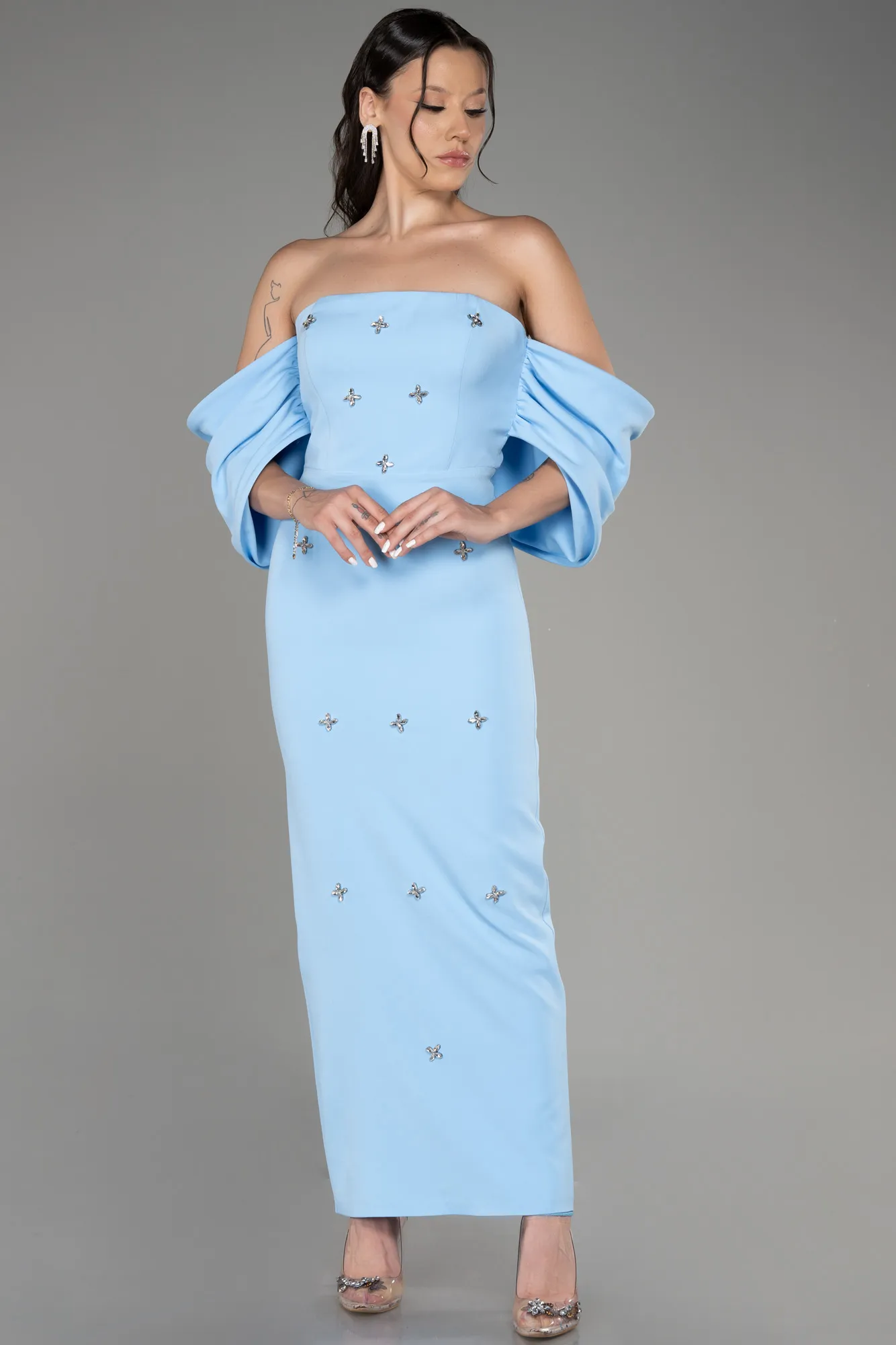 Robe de Cérémonie Midi Bleu Saxe ABK2074