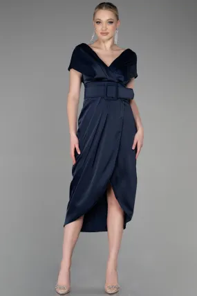 Robe De Cérémonie Satin Courte Bleu Marine ABK1107