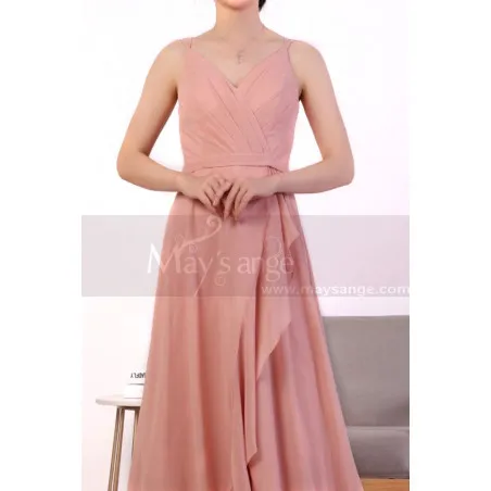 Robe De soirée Cérémonie Rose A Volant Avec Traine