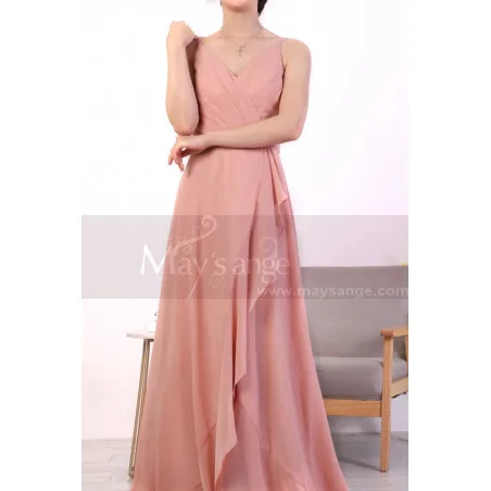 Robe De soirée Cérémonie Rose A Volant Avec Traine