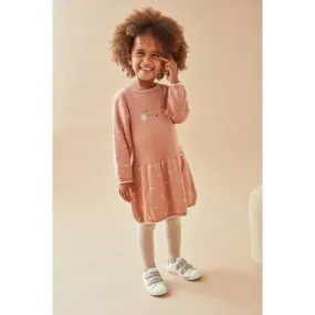 Robe manches longues en tricot motif chat rose - Noukies