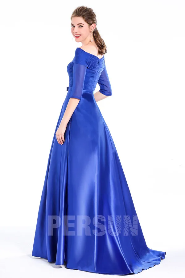 Robe soirée hiver avec manches rétro princesse bleu roi