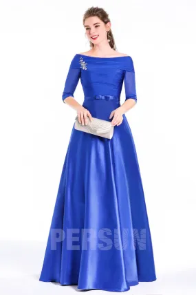 Robe soirée hiver avec manches rétro princesse bleu roi