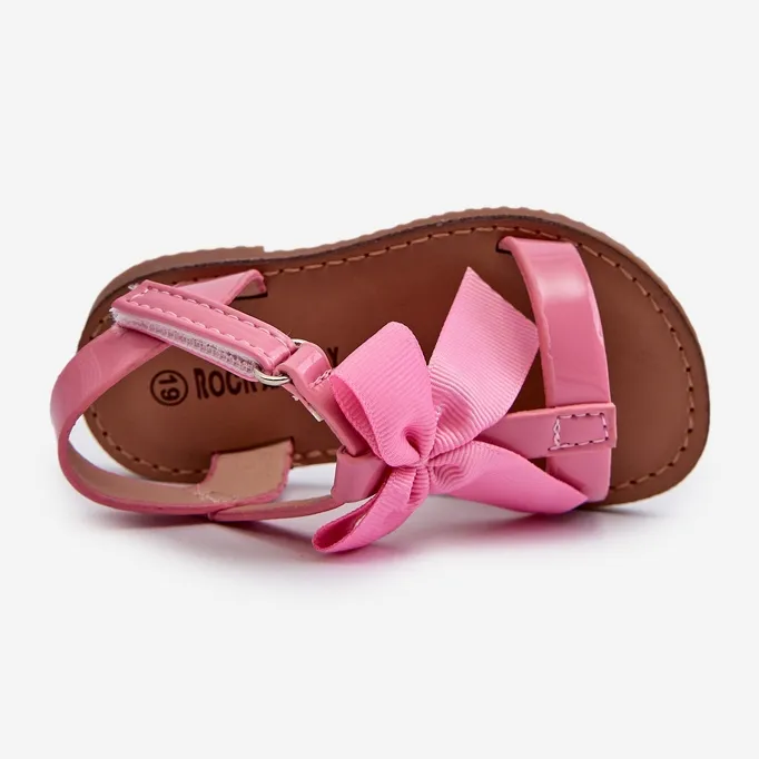 Sandales enfant en cuir verni avec nœud velcro, rose Joratia