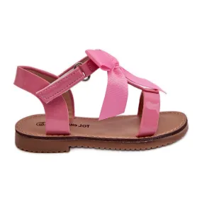 Sandales enfant en cuir verni avec nœud velcro, rose Joratia