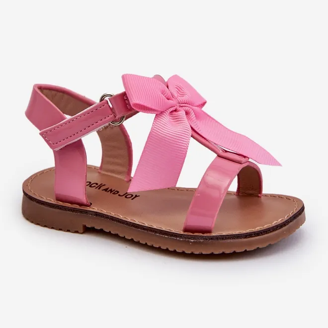 Sandales enfant en cuir verni avec nœud velcro, rose Joratia