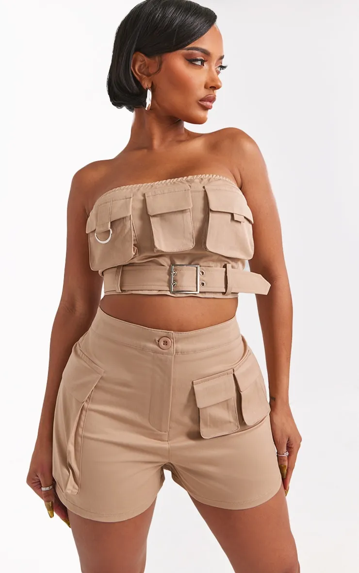 Shape Short cargo en maille sergée taupe détail poches