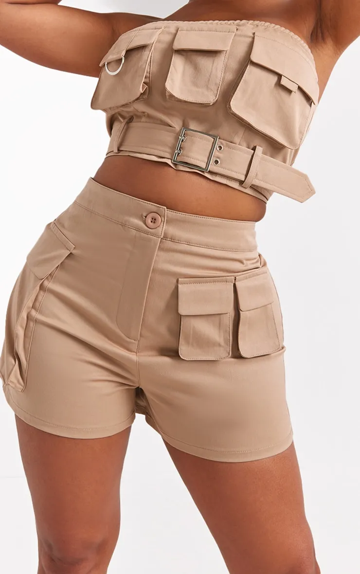 Shape Short cargo en maille sergée taupe détail poches