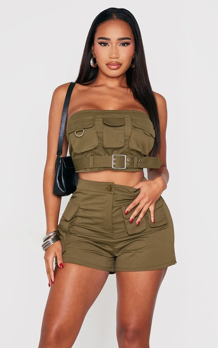 Shape Top bustier cargo en maille sergée kaki détail boucle