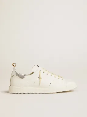 Starter homme en cuir blanc avec contrefort en cuir lamé argenté | Golden Goose