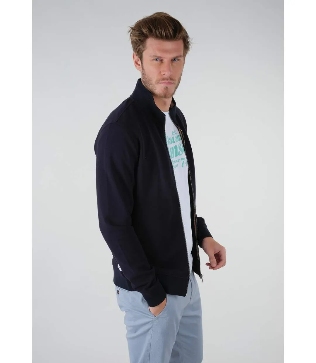 Sweat zippé uni en coton WALFER