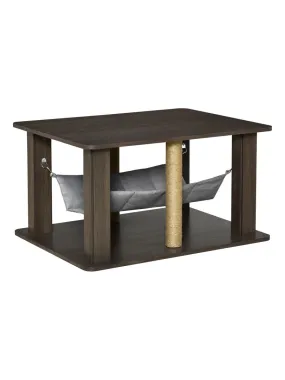 Table basse arbre à chat 2 en 1 polyester aspect bois gris - Gris