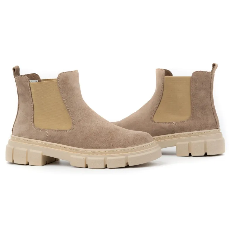 WASAK Bottines Chelsea à enfiler en cuir pour femme 0708W, beige