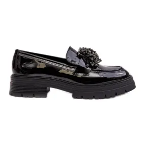 WD1 Chaussures en cuir verni pour femmes décorées noires Annella le noir